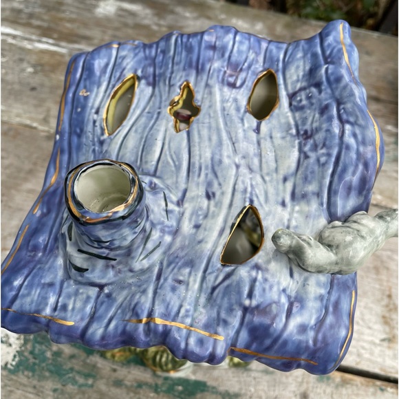 Kimberly Designs 2001 vintage blue ceramic flowers & animals tealight outhouse - Picture 6 of 12